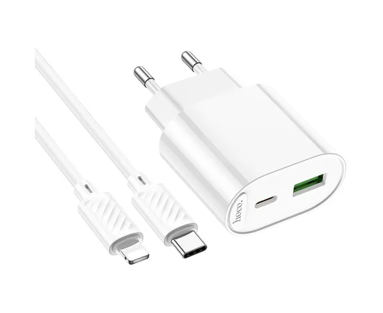 СЗУ Hoco C109A Fighter PD20W (1USB-C) + кабель Type-C to Lightning White