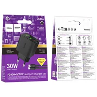 СЗУ Hoco CS84A Excellent with digital display PD30W+QC3.0 (1USB-A/1C) + кабель Type-C to Type-C Black