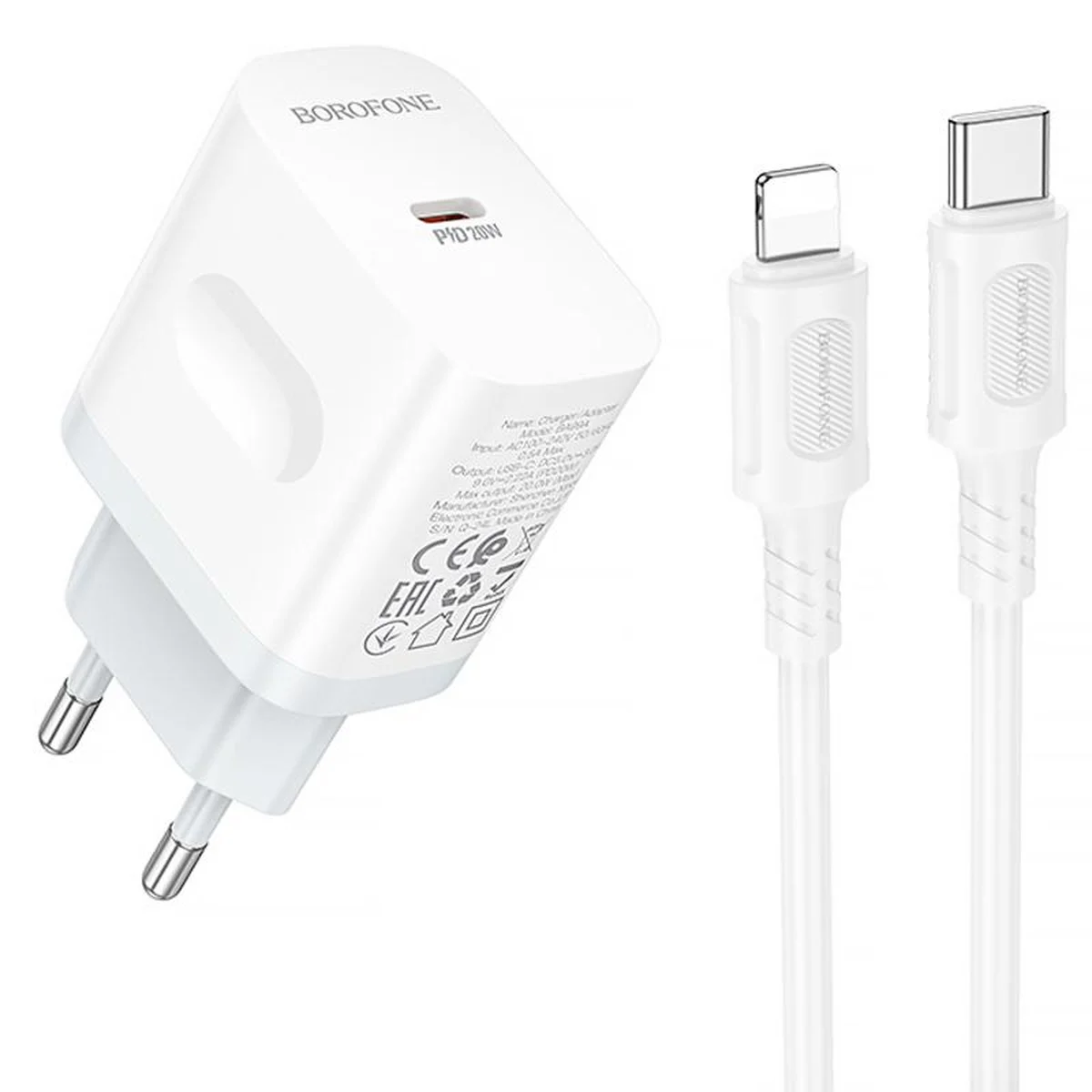 СЗУ Borofone BA99A Breeze PD20W (1USB-C) + кабель Type-C to Lightning White