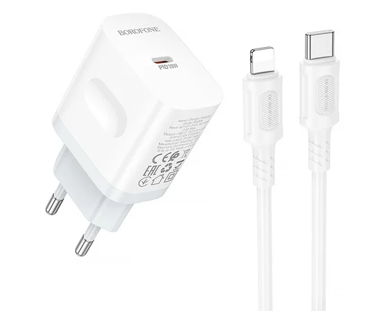 СЗУ Borofone BA99A Breeze PD20W (1USB-C) + кабель Type-C to Lightning White