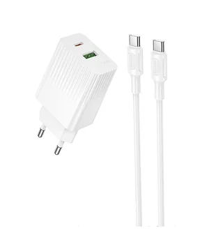 СЗУ Borofone BAS76A Source PD30W+QC3.0 (1USB-A/1C) + кабель Type-C to Type-C White