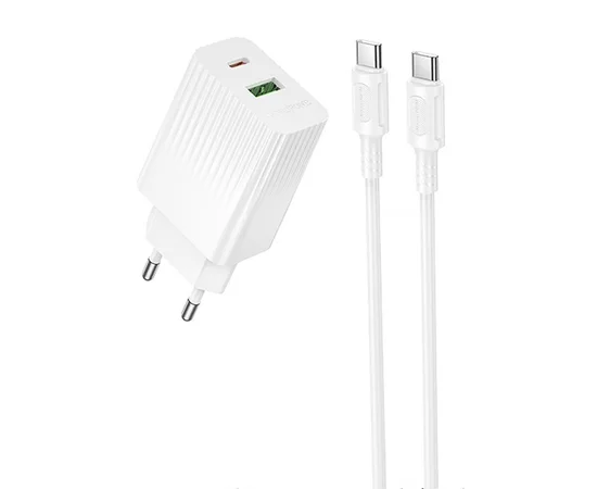 СЗУ Borofone BAS76A Source PD30W+QC3.0 (1USB-A/1C) + кабель Type-C to Type-C White