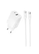 СЗУ Borofone BAS76A Source PD30W+QC3.0 (1USB-A/1C) + кабель Type-C to Type-C White
