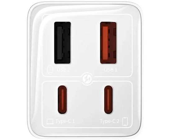 СЗУ Baseus GaN6 Pro OS 2C+2U 65W + Type-C to Type-C 100W (1m) (P10162701) White