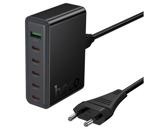 СЗУ Hoco C152A Modern PD70W 6in1 (5USB-C и 1USB-A) Black