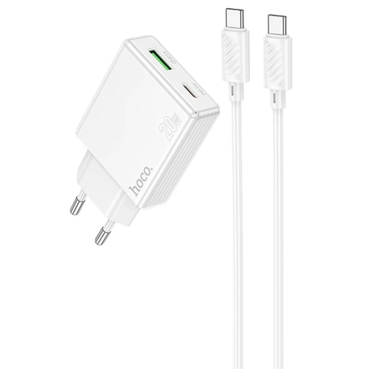 СЗУ Hoco C142A Direct PD20W+QC3.0 (1USB-A/1C) + кабель Type-C to Type-C White