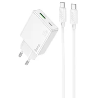 СЗУ Hoco C142A Direct PD20W+QC3.0 (1USB-A/1C) + кабель Type-C to Type-C White