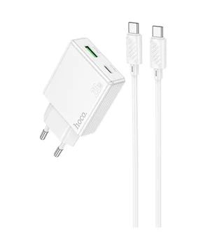 СЗУ Hoco C142A Direct PD20W+QC3.0 (1USB-A/1C) + кабель Type-C to Type-C White
