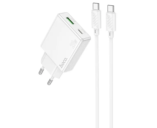 СЗУ Hoco C142A Direct PD20W+QC3.0 (1USB-A/1C) + кабель Type-C to Type-C White
