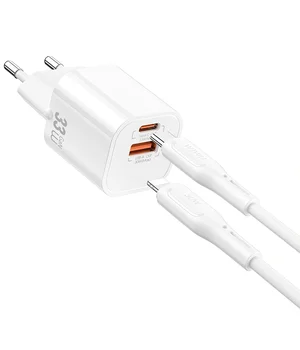 СЗУ WIWU G018 Cube PD33W+QC3.0 GaN (1USB-A/1C) + кабель Type-C to Lightning White
