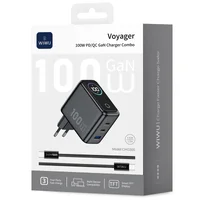 СЗУ WIWU CHG300 Voyager PD100W+QC3.0 (1USB-A/2C) + кабель Type-C to Type-C Grey