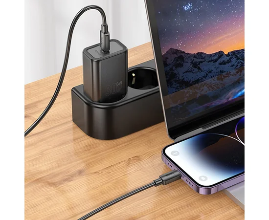 СЗУ Hoco N62 Gentle PD30W (1USB-C) + кабель Type-C to Lightning Black