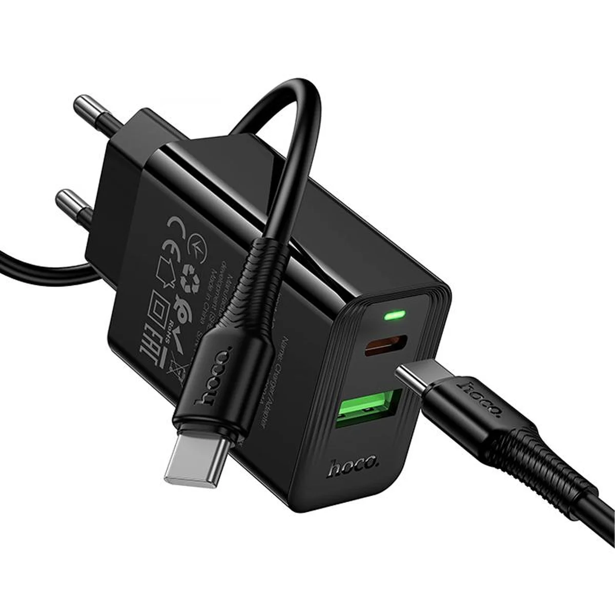 СЗУ Hoco CS94A Leader PD20W+QC3.0 (1USB-A/1C) + кабель Type-C to Type-C Black