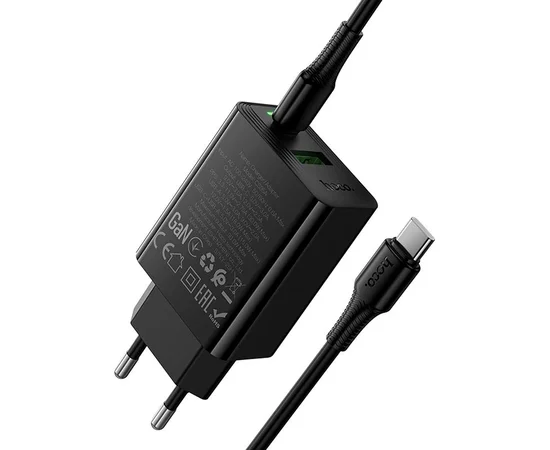СЗУ Hoco CS95A Leader PD30W+QC3.0 (1USB-A/1C) + кабель Type-C to Type-C Black
