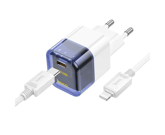 СЗУ Hoco C125A Transparent 1C PD20W + Type-C to Lightning Transparent blue