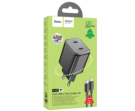 СЗУ Hoco N42 Elogiado 2C PD45W + Type to Type-C Black
