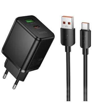 СЗУ Hoco C157A Smart PD30W+QC3.0 (1USB-A/1C) + кабель USB to Type-C Black