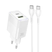СЗУ Hoco CS112A Lounge PD30W+QC3.0 (1USB-A/1C) + кабель Type-C to Type-C White