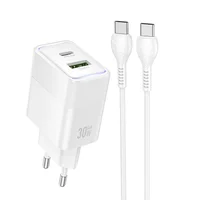 СЗУ Hoco CS112A Lounge PD30W+QC3.0 (1USB-A/1C) + кабель Type-C to Type-C White