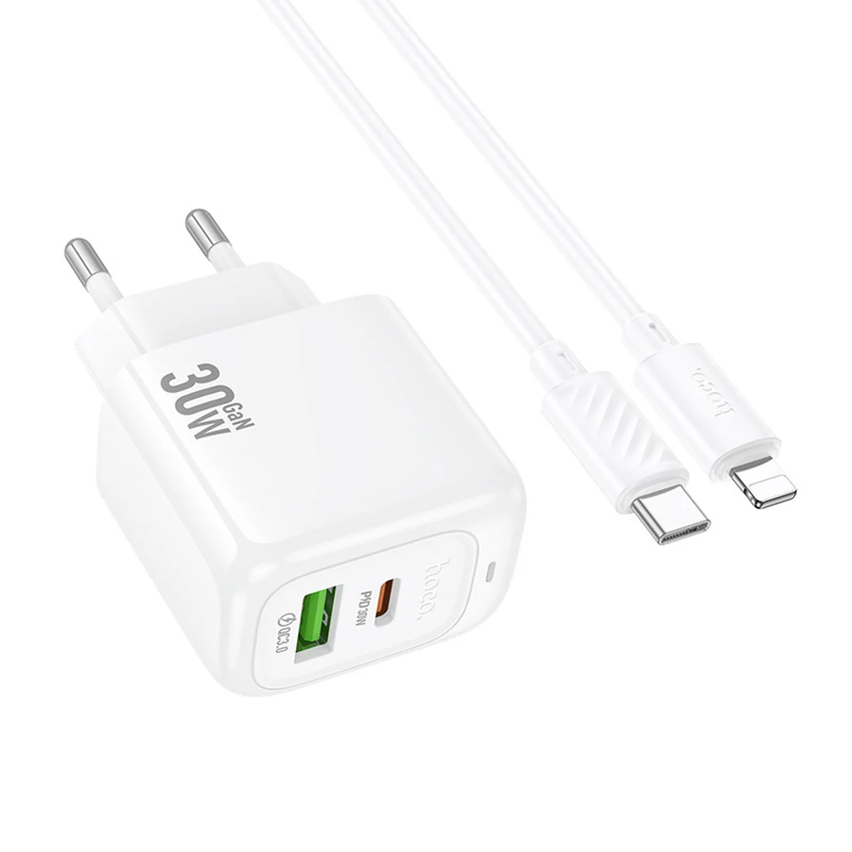 СЗУ Hoco CS55A Surplus PD30W+QC3.0 (1USB-A/1C) + кабель Type-C to Lightning White