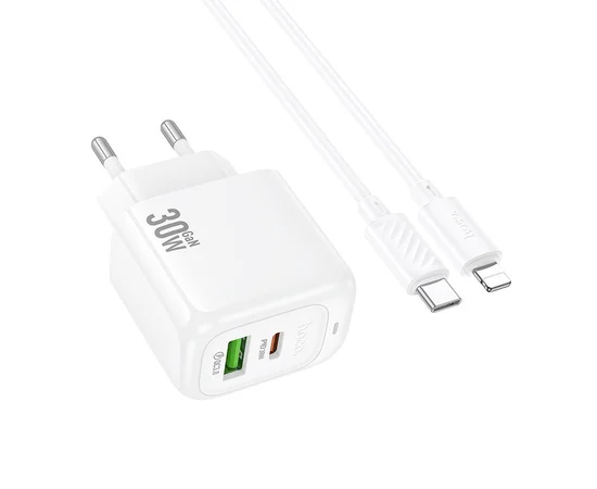 СЗУ Hoco CS55A Surplus PD30W+QC3.0 (1USB-A/1C) + кабель Type-C to Lightning White