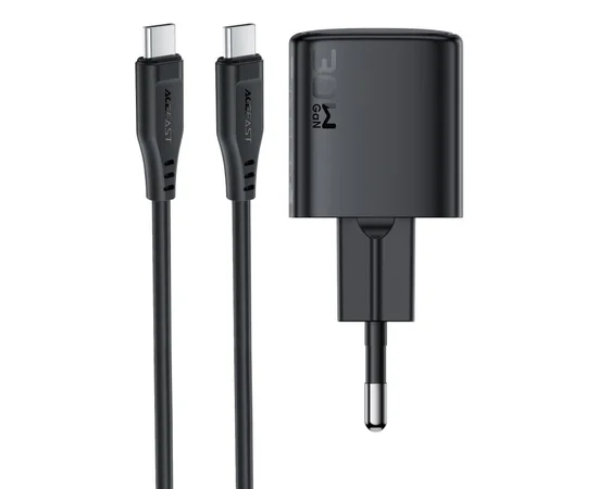 СЗУ Acefast A118 PD30W GaN (1USB-C) + кабель Type-C to Type-C Black
