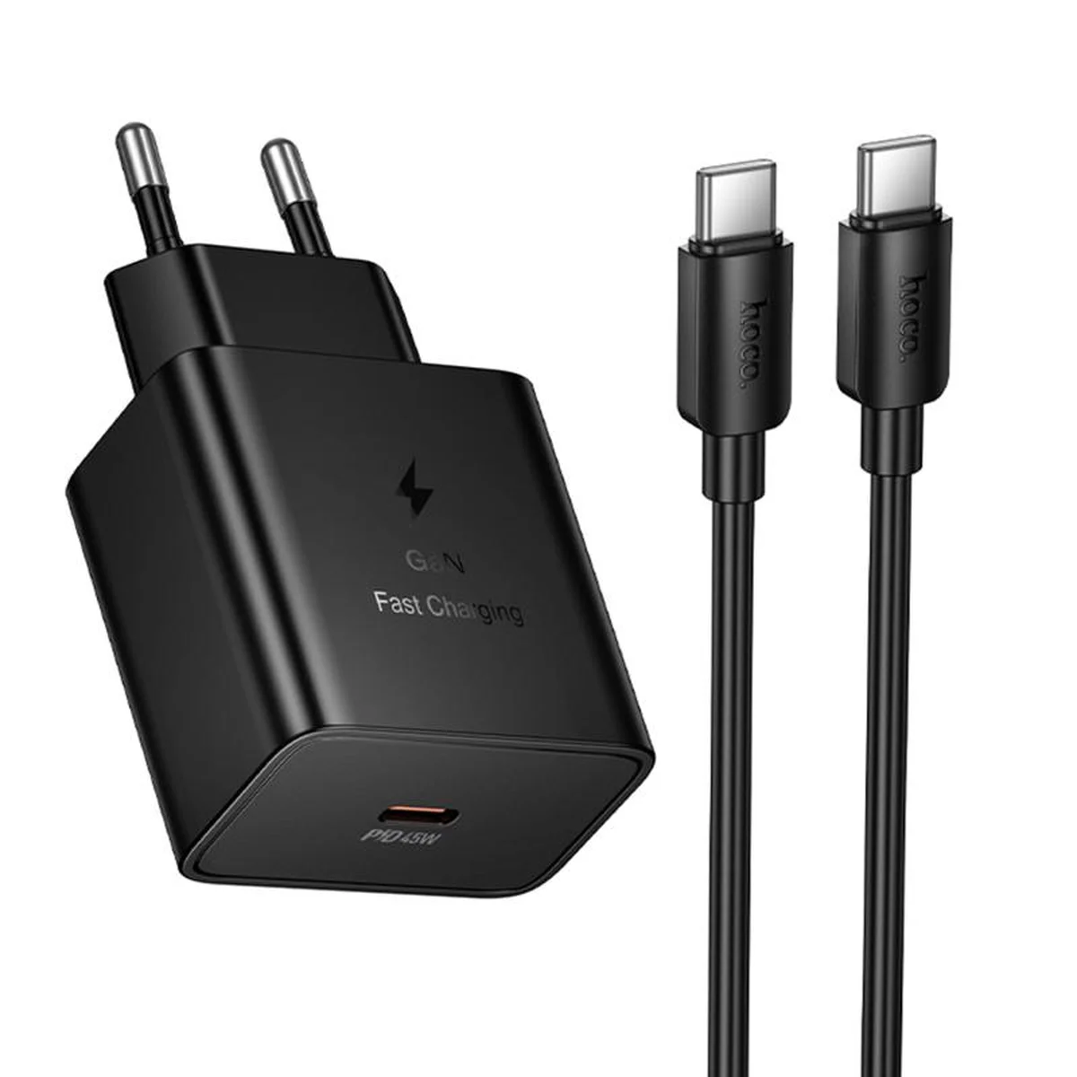 СЗУ Hoco N77 Star PD45W (1USB-C) + кабель Type-C to Type-C Black