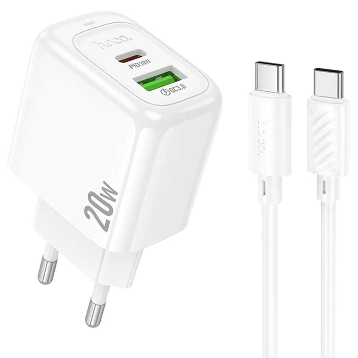 СЗУ Hoco CS54A Surplus PD20W+QC3.0 (1USB-A/1C) + кабель Type-C to Type-C White