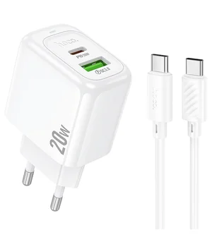 СЗУ Hoco CS54A Surplus PD20W+QC3.0 (1USB-A/1C) + кабель Type-C to Type-C White