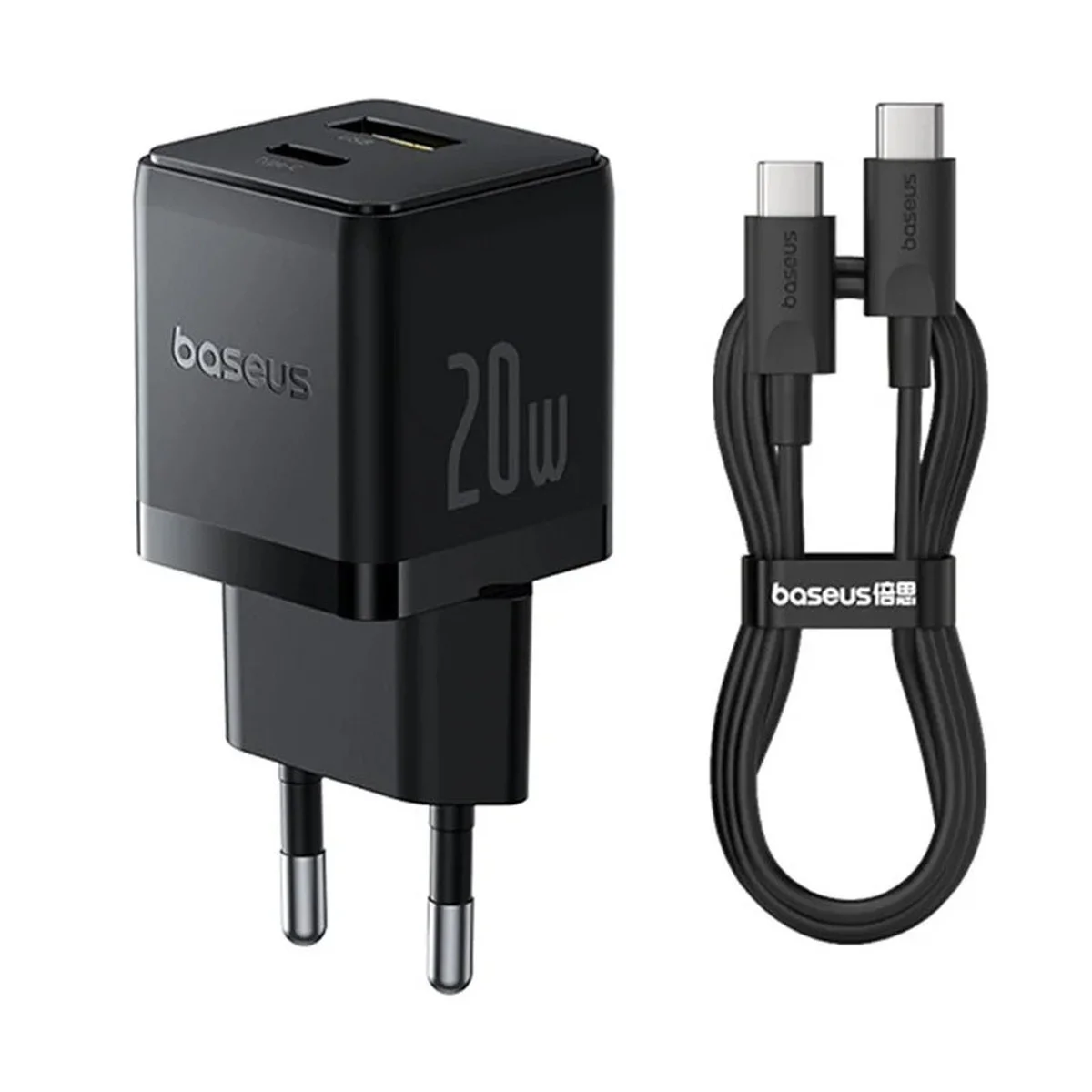 СЗУ Baseus Palm Fast Charger 20W (1USB-A/1C) + кабель Type-C to Type-C (P10111608) Cluster Black