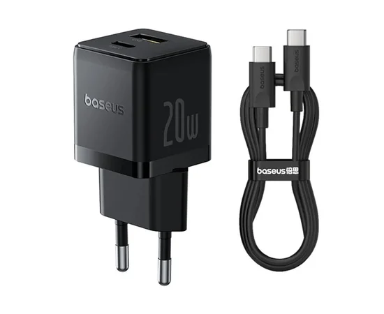 СЗУ Baseus Palm Fast Charger 20W (1USB-A/1C) + кабель Type-C to Type-C (P10111608) Cluster Black