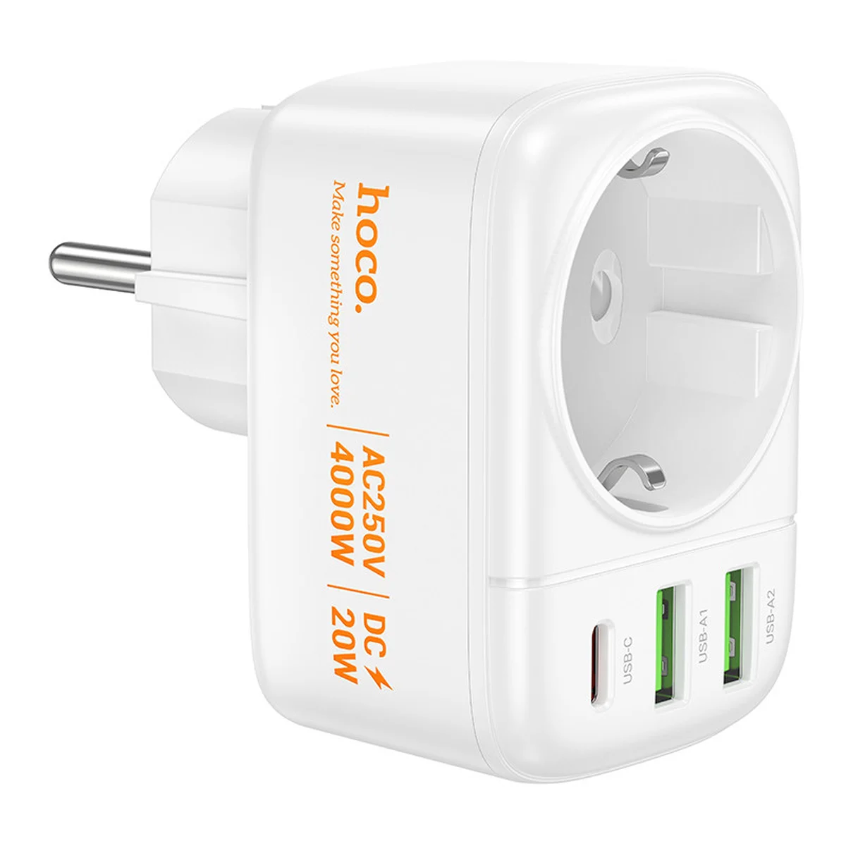 СЗУ Hoco AC26 Changer Outlet Extender 20W (2USB-A/1C/1Socket) White