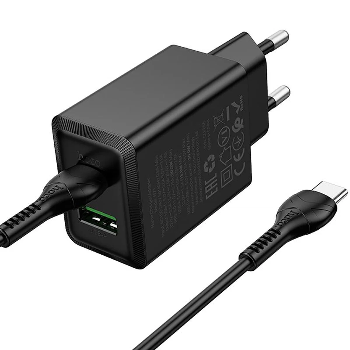 СЗУ Hoco N71 Nuevo PD30W+QC3.0 (1USB-A/1C) + кабель Type-C to Type-C Black