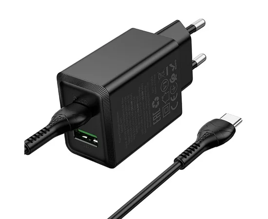 СЗУ Hoco N71 Nuevo PD30W+QC3.0 (1USB-A/1C)  + кабель Type-C to Type-C Black