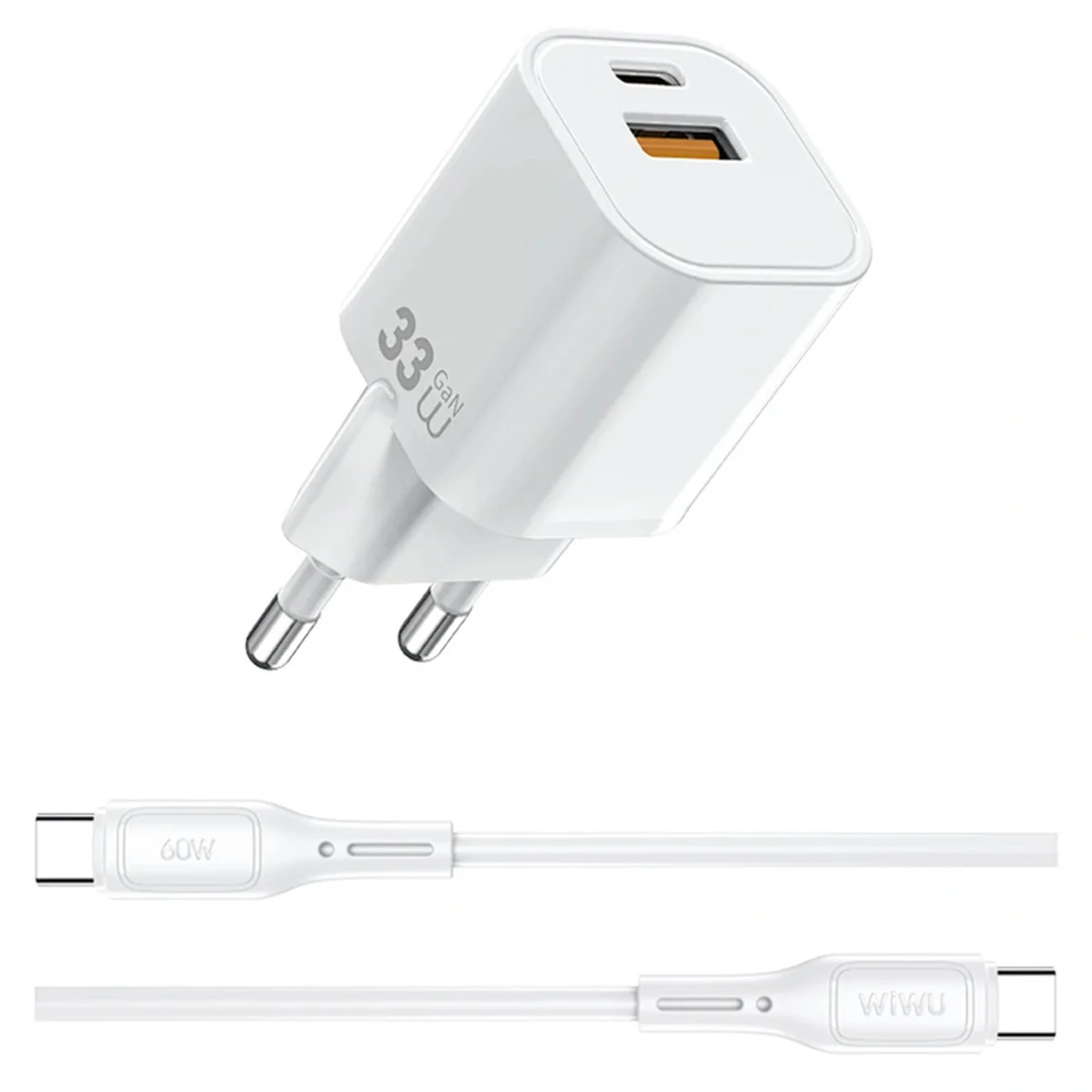СЗУ WIWU G018 Cube PD33W+QC3.0 GaN (1USB-A/1C) + кабель Type-C to Type-C White