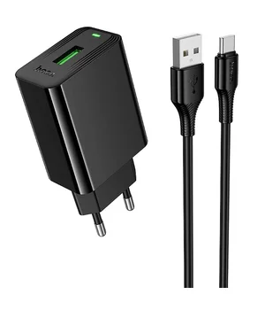 СЗУ Hoco CS92A Leader 18W+QC3.0 (1USB-A) + кабель USB для Type-C Black
