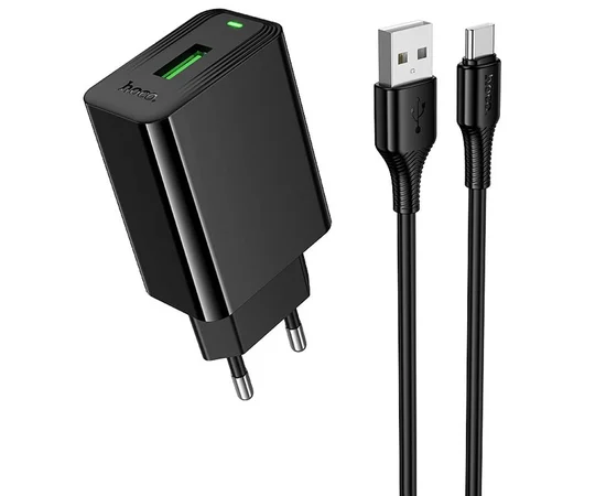 СЗУ Hoco CS92A Leader 18W+QC3.0 (1USB-A) + кабель USB to Type-C Black
