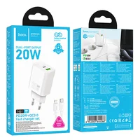 СЗУ Hoco N61 Gentle PD20W+QC3.0 (1USB-A/1C) + кабель Type-C to Lightning White
