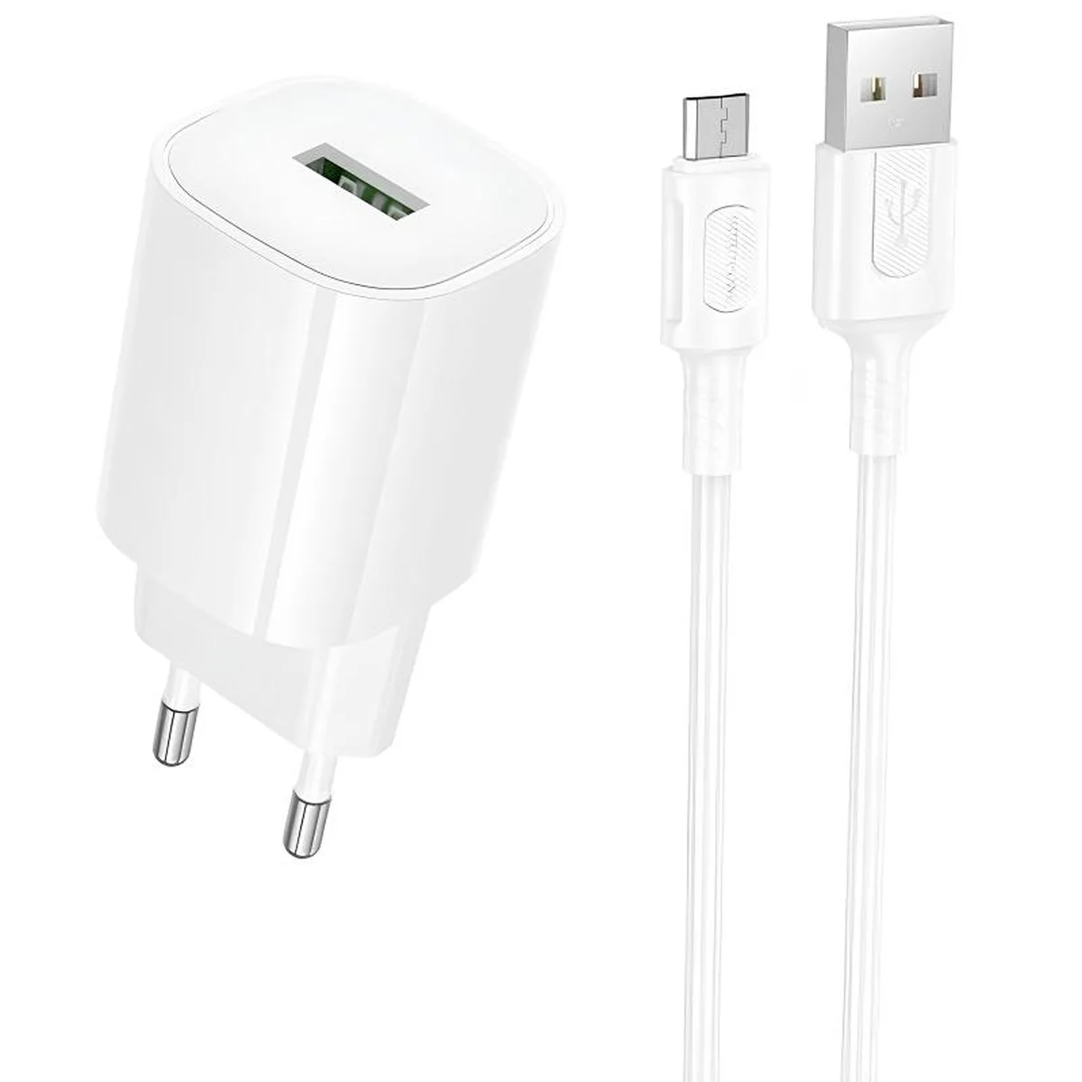 СЗУ Borofone BA102A Pudding QC3.0 (1USB-A) + кабель USB to MicroUSB White