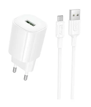 СЗУ Borofone BA102A Pudding QC3.0 (1USB-A) + кабель USB to MicroUSB White
