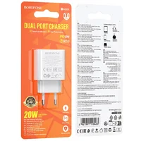 СЗУ Borofone BA88A Navy PD20W+QC3.0 (1USB-A/1C) White