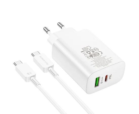 СЗУ Borofone BN10 Sunlight PD65W (1USB-A/1C) + кабель Type-C to Type-C White