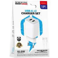 СЗУ Borofone BAS81A Star 10.5W (2USB-A) + кабель USB to Type-C White