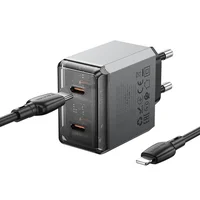 СЗУ Borofone BN21 Lena PD40W+QC3.0 (2USB-C) + кабель Type-C to Lightning Metal gray