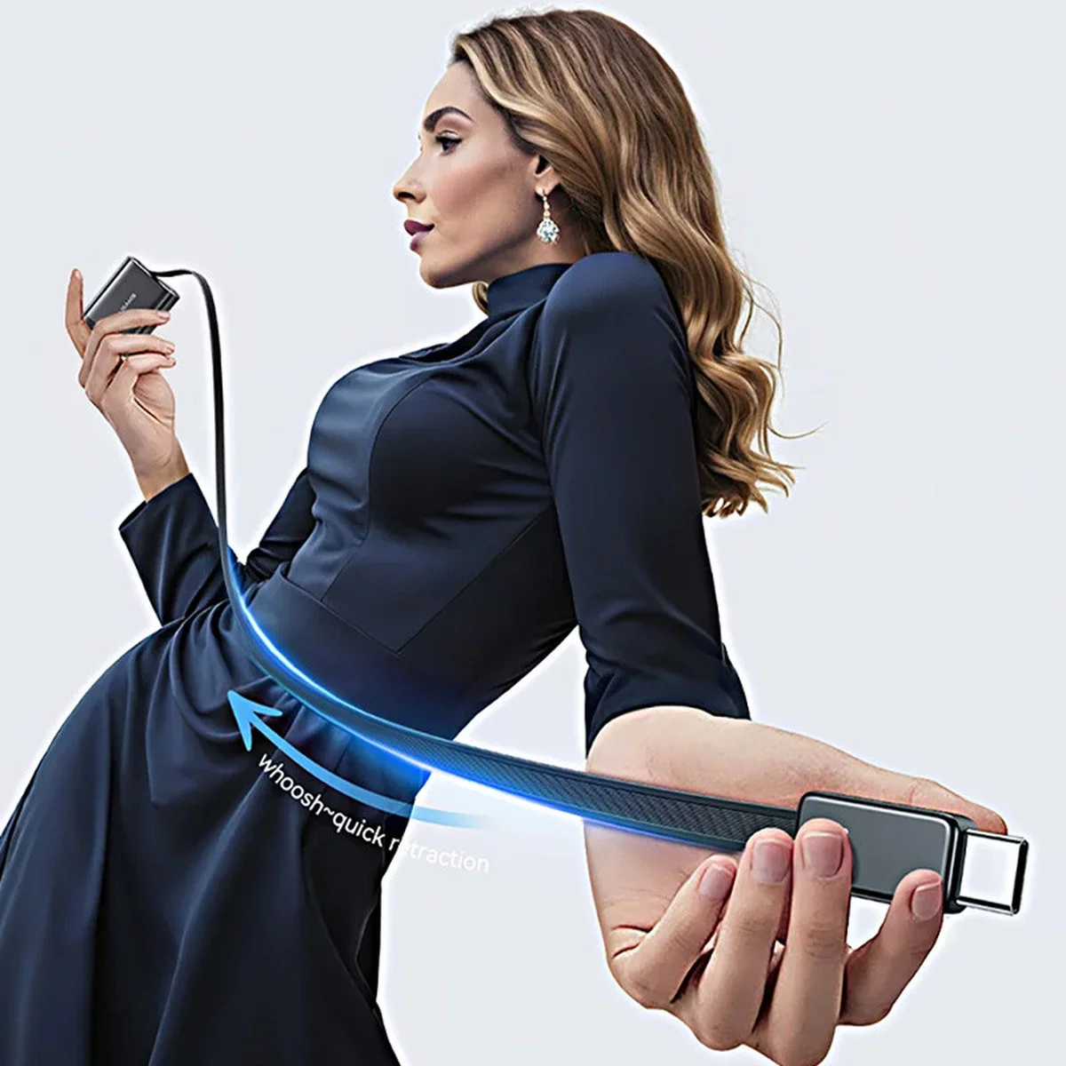 СЗУ Usams US-CC296 GaN With Retractable Type-C Cable Xiang Ser. 30W (1USB-A/1C) Black