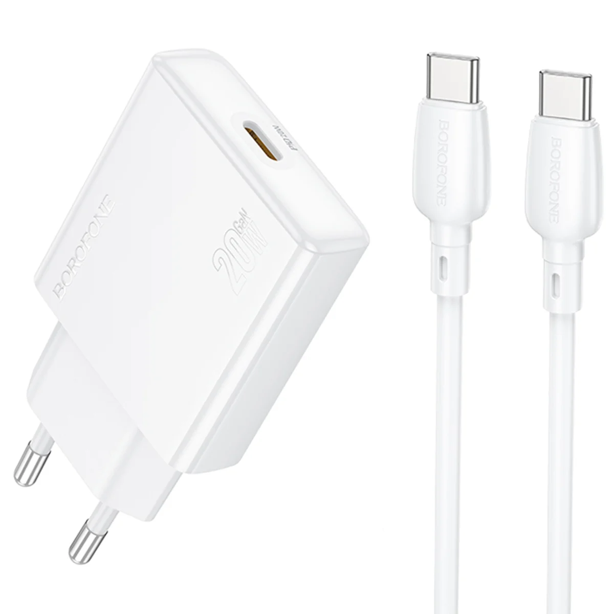 СЗУ Borofone BN23 Wish PD20W (1USB-C) + кабель Type-C to Type-C White