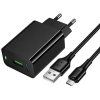 СЗУ Hoco CS92A Leader 18W+QC3.0 (1USB-A) + кабель USB to MicroUSB Black