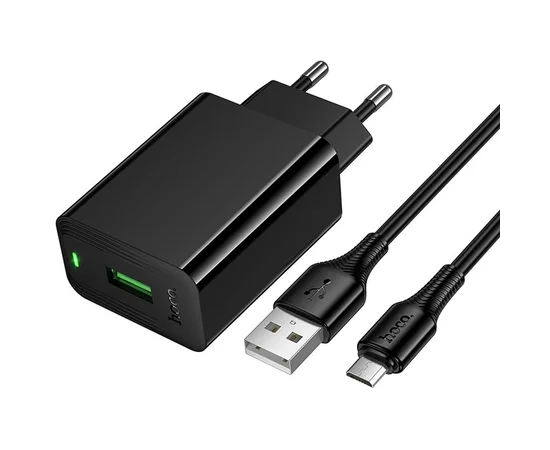 СЗУ Hoco CS92A Leader 18W+QC3.0 (1USB-A) + кабель USB to MicroUSB Black