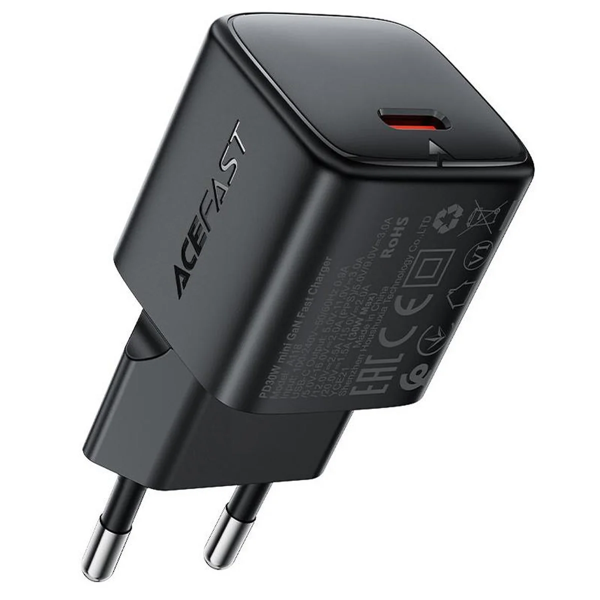 СЗУ Acefast A118 PD30W GaN (1USB-C) + кабель Type-C to Type-C Black