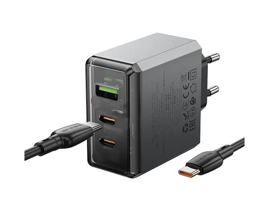 СЗУ Borofone BN22 Lena PD65W (1USB-A/2C) + кабель Type-C to Type-C Metal gray